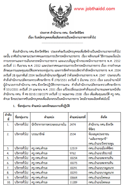 กศน.จังหวัดพิจิตร รับสมัครพนักงานราชการทั่วไป 10 อัตรา