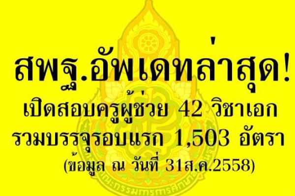 ​ล่าสุด!! ตำแหน่งว่างล่าสุด เปิดสอบครูผู้ช่วย สพฐ.1,503 อัตรา 42 วิชาเอก (ข้อมูล ณ 31ส.ค.58)