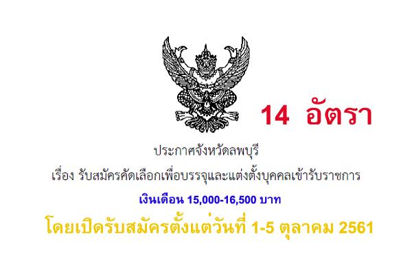 จังหวัดลพบุรี รับสมัครคัดเลือกเพื่อบรรจุและแต่งตั้งบุคคลเข้ารับราชการ 14 อัตรา