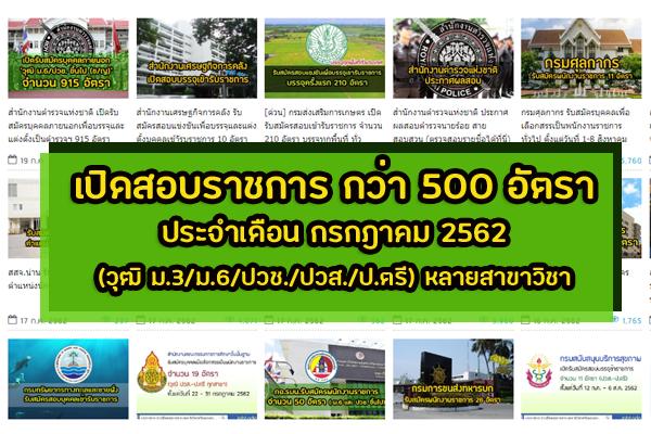 (วุฒิ ม.3/ม.6/ปวช./ปวส./ป.ตรี) หลายสาขาวิชา || งานราชการ กว่า 500 อัตรา ประจำเดือน กรกฎาคม 2562