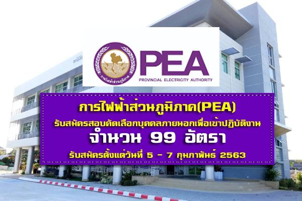 การไฟฟ้าส่วนภูมิภาค(PEA) รับสมัครสอบคัดเลือกบุคคลภายนอกเพื่อเข้าปฏิบัติงาน 99 อัตรา