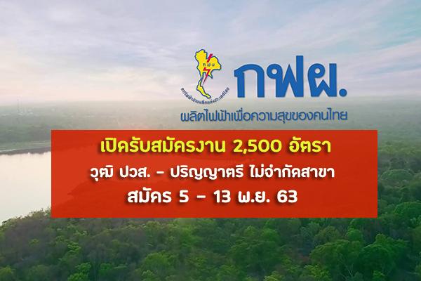 กฟผ. เปิดรับสมัครงาน 2,500 อัตรา วุฒิ ปวส. – ปริญญาตรี ไม่จำกัดสาขา สมัคร 5 – 13 พ.ย. 63