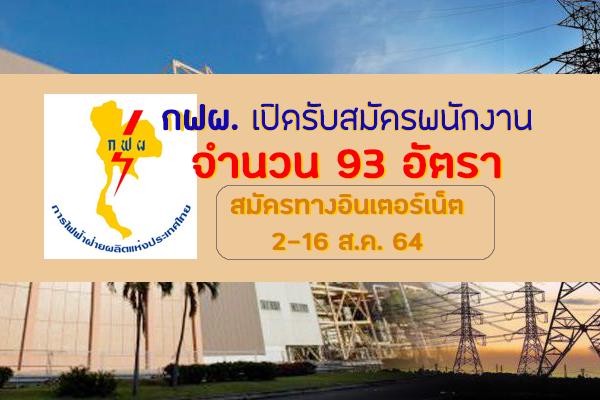 กฟผ. เปิดรับสมัครพนักงาน 93 อัตรา สมัครทางอินเตอร์เน็ต 2-16 ส.ค. 64