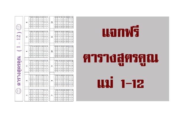 ​ตารางแม่สูตรคูณ 1 - 12 แจกฟรี V1